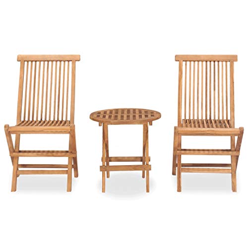 vidaXL Madera Maciza de Teca Set Comedor de Jardín Plegable 3 Piezas Muebles Exterior Terraza Cocina Hogar Silla Mesa Asiento Suave con Respaldo