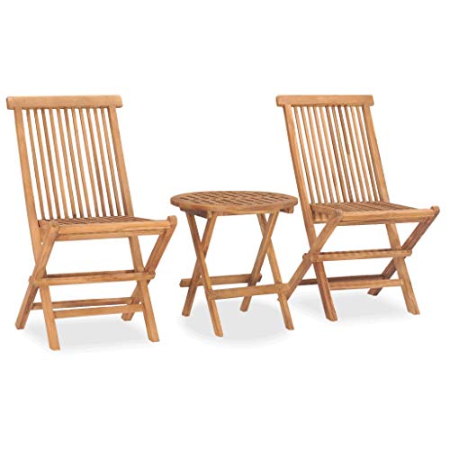 vidaXL Madera Maciza de Teca Set Comedor de Jardín Plegable 3 Piezas Muebles Exterior Terraza Cocina Hogar Silla Mesa Asiento Suave con Respaldo
