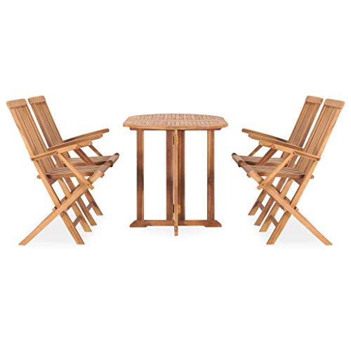 vidaXL Madera Maciza de Teca Set de Comedor de Jardín Plegable 5 Piezas Muebles Exterior Terraza Hogar Cocina Silla Mesa Asiento Suave con Respaldo