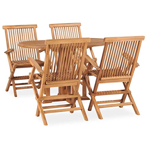 vidaXL Madera Maciza de Teca Set de Comedor de Jardín Plegable 5 Piezas Muebles Exterior Terraza Hogar Cocina Silla Mesa Asiento Suave con Respaldo