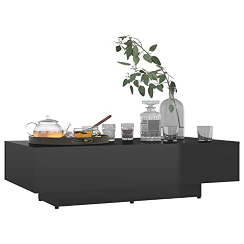 vidaXL Mesa de Centro Auxiliar Consola Mesita Salón Lateral Té Café Sofá Sala de Estar Muebles Mobiliario de Aglomerado Negro Brillante 115x60x31 cm
