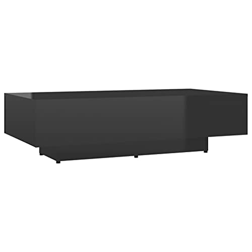 vidaXL Mesa de Centro Auxiliar Consola Mesita Salón Lateral Té Café Sofá Sala de Estar Muebles Mobiliario de Aglomerado Negro Brillante 115x60x31 cm