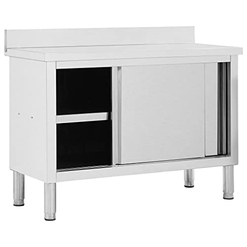 vidaXL Mesa Trabajo Puertas Correderas Acero Inoxidable Mobiliario Duradera Robusta Resistente Práctica Funcional Elegante Moderna 120x50x(95-97) cm
