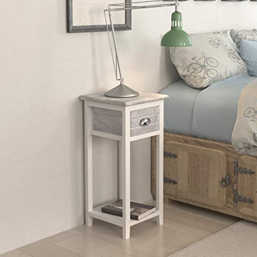 vidaXL Mesita de Noche con Cajón Gris y Blanco Mesilla de Dormitorio Teléfono
