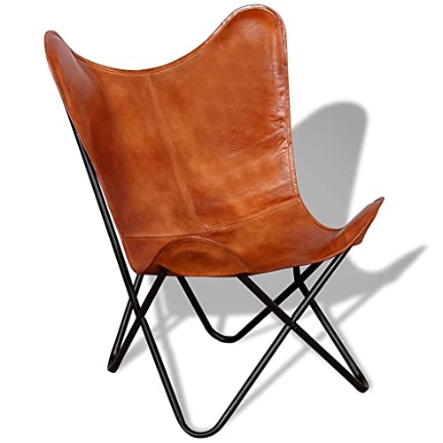 vidaXL Silla Mariposa de Cuero Verdadero Marrón BFK Butterfly Cómodo Asiento