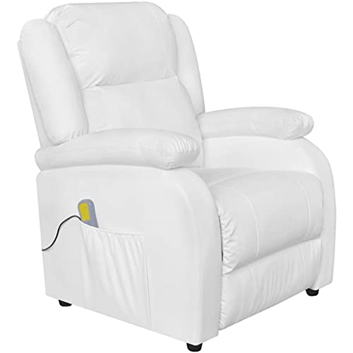 vidaXL Sillón de Masaje Eléctrico Ajustable Cuero Artificial Crema Sofá Salón