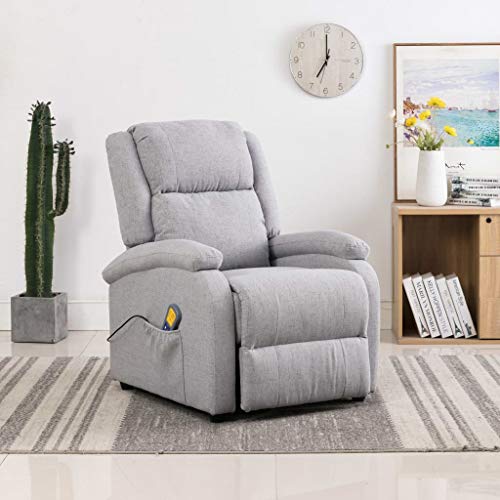 vidaXL Sillón de masaje reclinable de tela gris claro