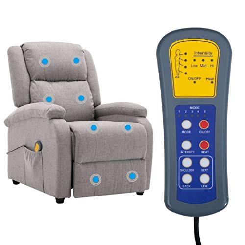 vidaXL Sillón de masaje reclinable de tela gris claro