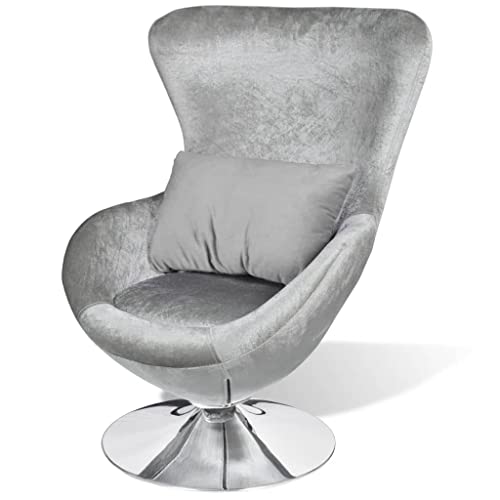 vidaXL Sillón Giratorio con Cojín Forma de Huevo Plateado Asiento Silla Salón