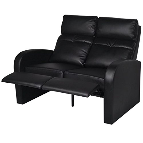 vidaXL Sillón Negro reclinable tapizado Cuero Artificial 2 plazas Cinema casa
