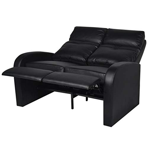 vidaXL Sillón Negro reclinable tapizado Cuero Artificial 2 plazas Cinema casa
