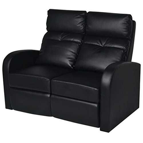 vidaXL Sillón Negro reclinable tapizado Cuero Artificial 2 plazas Cinema casa