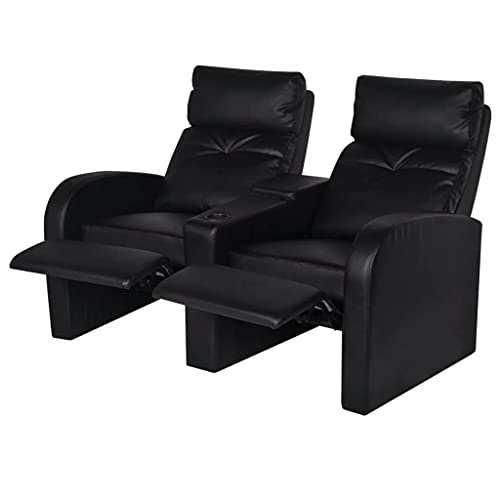 vidaXL Sillón Negro reclinable tapizado Cuero Artificial 2 plazas Cinema casa