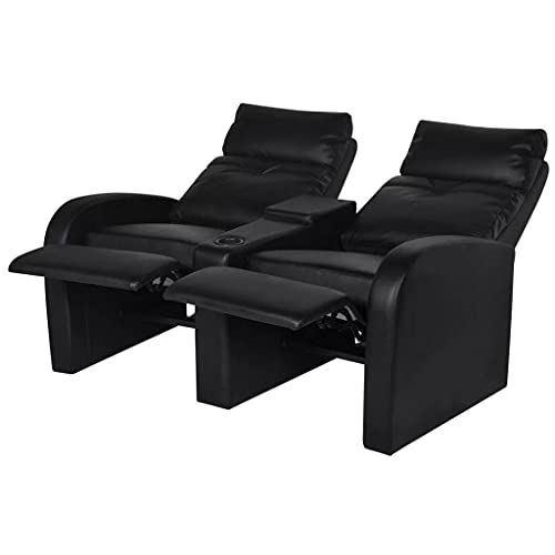 vidaXL Sillón Negro reclinable tapizado Cuero Artificial 2 plazas Cinema casa