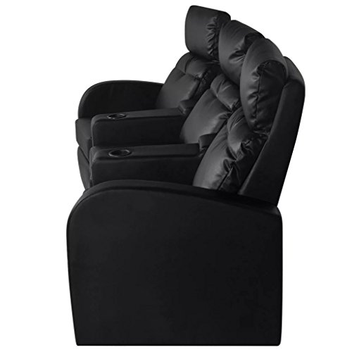 vidaXL Sillón Reclinable 3 Plazas Tapizado Cuero Artificial Asiento Salón Cine