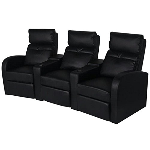 vidaXL Sillón Reclinable 3 Plazas Tapizado Cuero Artificial Asiento Salón Cine
