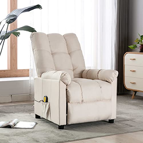 vidaXL Sillón Reclinable TV Masaje con Reposapiés Respaldo Ajustable Silla Asiento Salón Relax Mueble Elevador Ergonómico Cómoda de Tela Crema