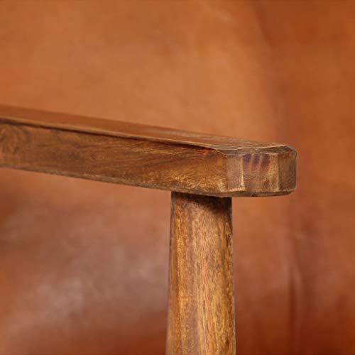 vidaXL Sillón Vintage Retro Cuero Madera Acacia Silla Salón Comedor Habitación