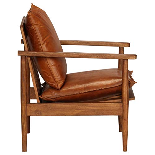vidaXL Sillón Vintage Retro Cuero Madera Acacia Silla Salón Comedor Habitación