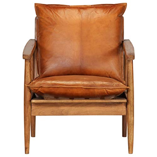 vidaXL Sillón Vintage Retro Cuero Madera Acacia Silla Salón Comedor Habitación