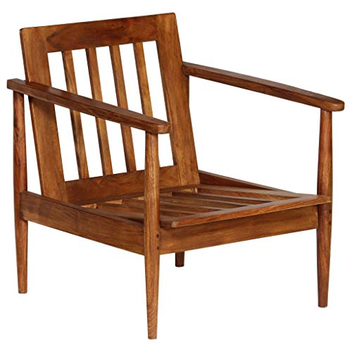 vidaXL Sillón Vintage Retro Cuero Madera Acacia Silla Salón Comedor Habitación