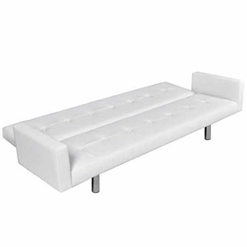 vidaXL Sofá Cama con Reposabrazos de Cuero Artificial Blanco Sillón Extendible
