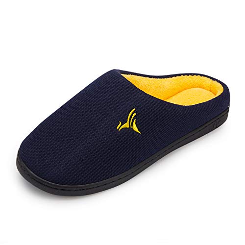 VIFUUR Hombre Zapatillas de casa Espuma de Memoria de Alta Densidad Cálido Interior Lana al Aire Libre Forro de Felpa Suela Antideslizante Zapatos Marina/Maíz 46/47