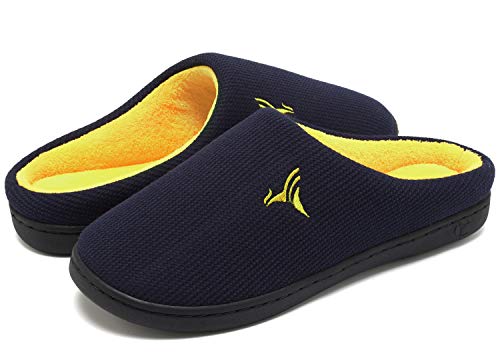 VIFUUR Hombre Zapatillas de casa Espuma de Memoria de Alta Densidad Cálido Interior Lana al Aire Libre Forro de Felpa Suela Antideslizante Zapatos Marina/Maíz 46/47