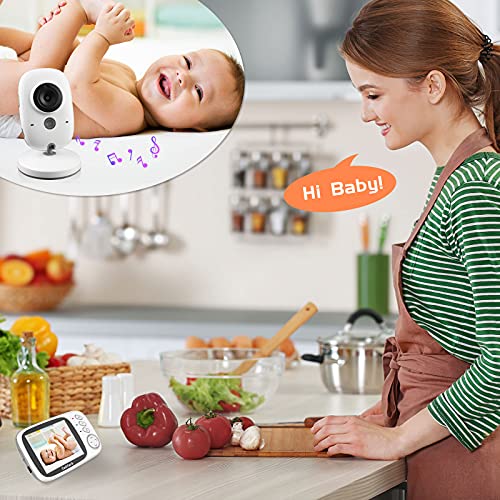 Vigilabebes con Camara Inalámbrico Monitor para Bebés Camara Vigilancia Bebe Inteligente con LCD 3.2'' y Cámara Visión Nocturna, Función de Vigilancia de la Temperatura