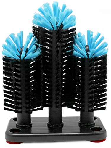 Vin Bouquet FIA 254 - Cepillo Triple Limpia Vasos Profesional con Base Antideslizante, negro y azúl