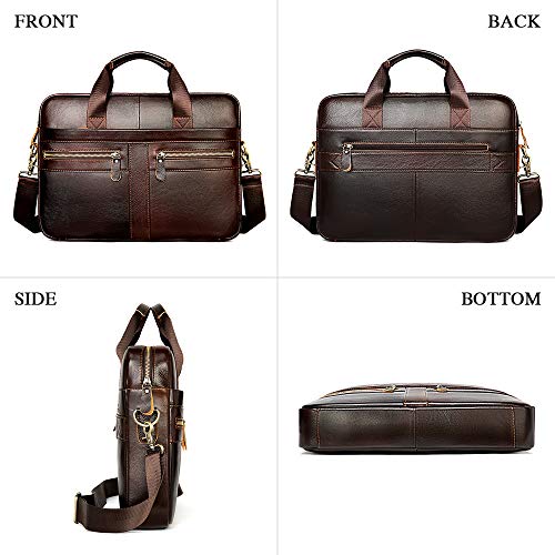 VINBAGGE Maletín de Cuero Genuino,Bolso Hombre Bandolera para Portátil 14 Pulgadas,Portadocumentos Maletines Bolso Mensajero Negocios,Marrón