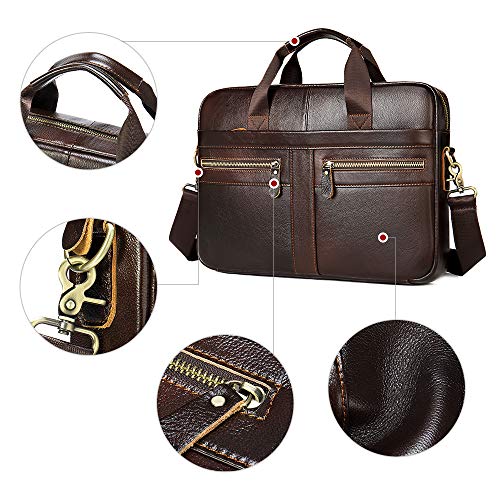 VINBAGGE Maletín de Cuero Genuino,Bolso Hombre Bandolera para Portátil 14 Pulgadas,Portadocumentos Maletines Bolso Mensajero Negocios,Marrón