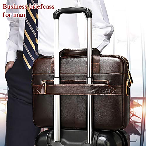 VINBAGGE Maletín de Cuero Genuino,Bolso Hombre Bandolera para Portátil 14 Pulgadas,Portadocumentos Maletines Bolso Mensajero Negocios,Marrón