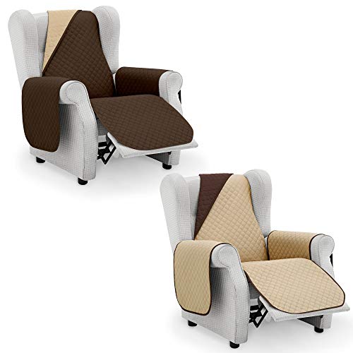Vipalia Protector Sofa Sillon Relax. Cubre Sofa 1 Plaza. Cubre Sillon reclinable Acolchado Reversible. Fundas para Sofa Antimanchas. Rombos. Color Marrón - Beige. Cubre Sofa 1 Plaza/Relax 55 cm.