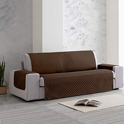 Vipalia Protector Sofa Sillon Relax. Cubre Sofa 1 Plaza. Cubre Sillon reclinable Acolchado Reversible. Fundas para Sofa Antimanchas. Rombos. Color Marrón - Beige. Cubre Sofa 1 Plaza/Relax 55 cm.