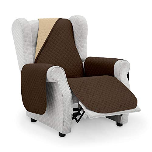 Vipalia Protector Sofa Sillon Relax. Cubre Sofa 1 Plaza. Cubre Sillon reclinable Acolchado Reversible. Fundas para Sofa Antimanchas. Rombos. Color Marrón - Beige. Cubre Sofa 1 Plaza/Relax 55 cm.