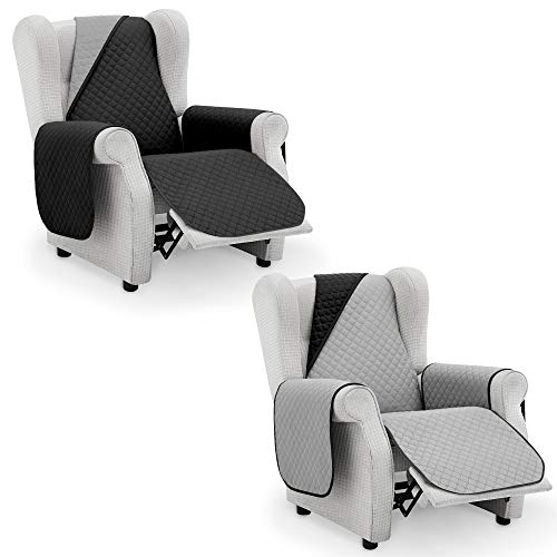 Vipalia Protector Sofa Sillon Relax. Cubre Sofa 1 Plaza. Cubre Sillon reclinable Acolchado Reversible. Fundas para Sofa Antimanchas. Rombos. Color Negro - Gris. Cubre Sofa 1 Plaza/Relax 55 cm.