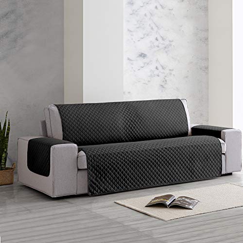 Vipalia Protector Sofa Sillon Relax. Cubre Sofa 1 Plaza. Cubre Sillon reclinable Acolchado Reversible. Fundas para Sofa Antimanchas. Rombos. Color Negro - Gris. Cubre Sofa 1 Plaza/Relax 55 cm.