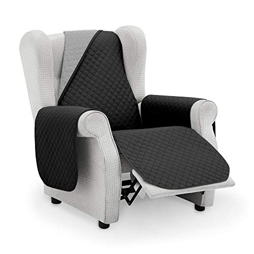 Vipalia Protector Sofa Sillon Relax. Cubre Sofa 1 Plaza. Cubre Sillon reclinable Acolchado Reversible. Fundas para Sofa Antimanchas. Rombos. Color Negro - Gris. Cubre Sofa 1 Plaza/Relax 55 cm.