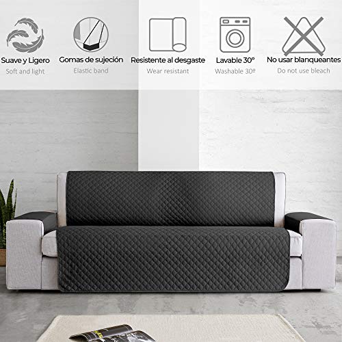 Vipalia Protector Sofa Sillon Relax. Cubre Sofa 1 Plaza. Cubre Sillon reclinable Acolchado Reversible. Fundas para Sofa Antimanchas. Rombos. Color Negro - Gris. Cubre Sofa 1 Plaza/Relax 55 cm.