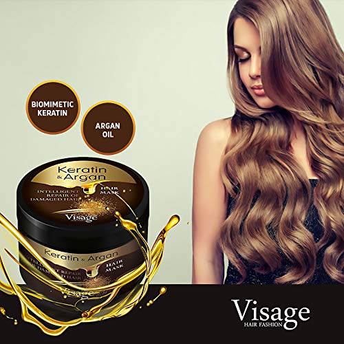 VISAGE Mascarilla capilar con aceite de argán y queratina | Tratamiento capilar para cabello dañado y seco | Hidratante, sin experimentos con animales, tratamiento premium de 500 ml