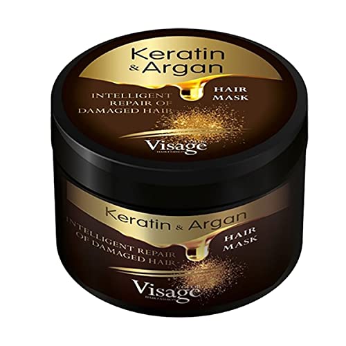 VISAGE Mascarilla capilar con aceite de argán y queratina | Tratamiento capilar para cabello dañado y seco | Hidratante, sin experimentos con animales, tratamiento premium de 500 ml