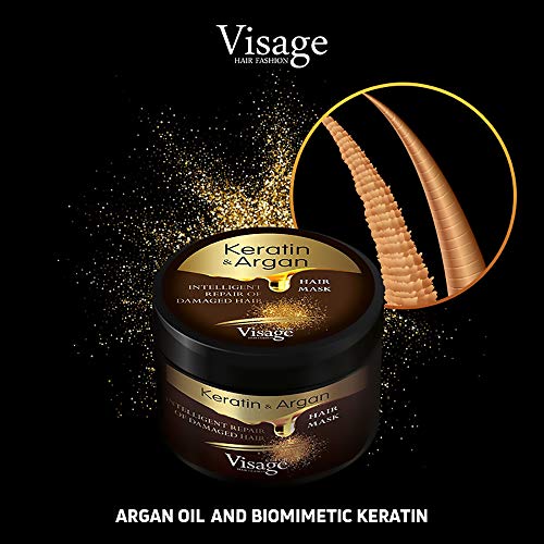 VISAGE Mascarilla capilar con aceite de argán y queratina | Tratamiento capilar para cabello dañado y seco | Hidratante, sin experimentos con animales, tratamiento premium de 500 ml