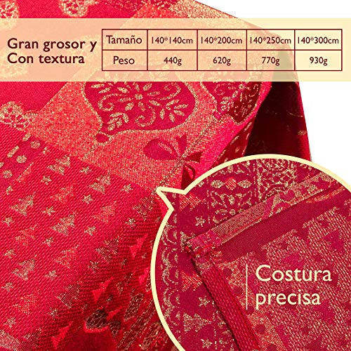 Viste tu hogar Mantel Navidad Hilo Dorado, 140x140 CM, Especial para Decoración Navideña, Diseño Corazones, Ideal para Navidad, Cenas Familiares, etc, Color Rojo, Fabricado en España