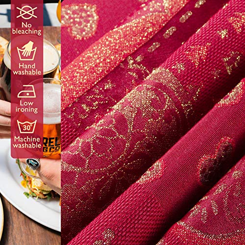 Viste tu hogar Mantel Navidad Hilo Dorado, 140x140 CM, Especial para Decoración Navideña, Diseño Corazones, Ideal para Navidad, Cenas Familiares, etc, Color Rojo, Fabricado en España