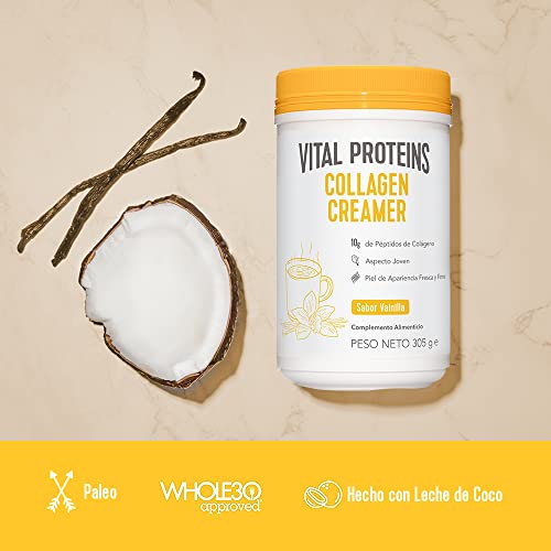 Vital Proteins Crema para Café con Colágeno, Suplemento en Polvo sin Lácteos y con Péptidos de Colágeno, Vainilla, 305g