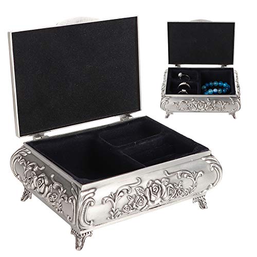 Vitrina de joyería - Metal de aleación de zinc retro Estereoscópico Rose Tallado Joyero Anillo Pendientes Contenedor Organizador de joyas(12.5 * 9.5 * 5.5)