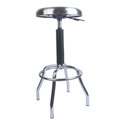 Viwanda - Silla Taburete MIKKO con Asiento Giratorio de Acero Inoxidable y Altura Ajustable para Trabajo y Garages