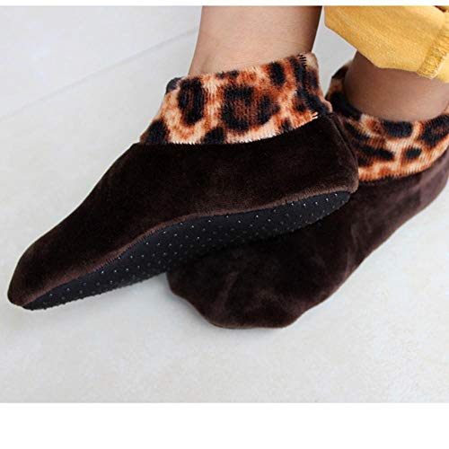 VJGOAL Niño Invierno Cálido engrosamiento Cama casera transpirable Calcetín suave Antideslizante Elástico Piso Calcetines Zapatilla(Un tamaño,Café)