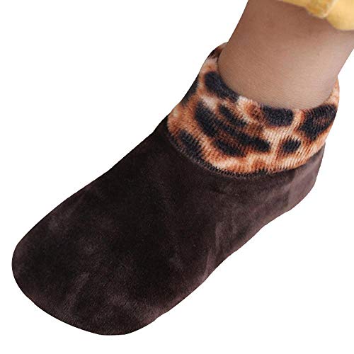 VJGOAL Niño Invierno Cálido engrosamiento Cama casera transpirable Calcetín suave Antideslizante Elástico Piso Calcetines Zapatilla(Un tamaño,Café)